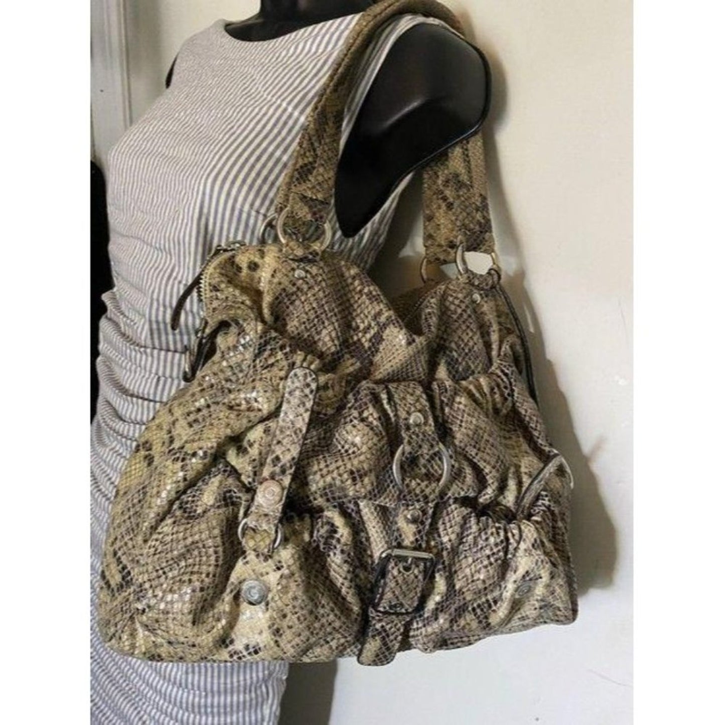 michael kors bag snake print beige leather tote