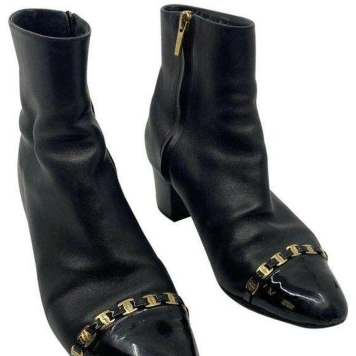 Msrp$730 SALVATORE FERRAGAMO Booties W/ Gold signa