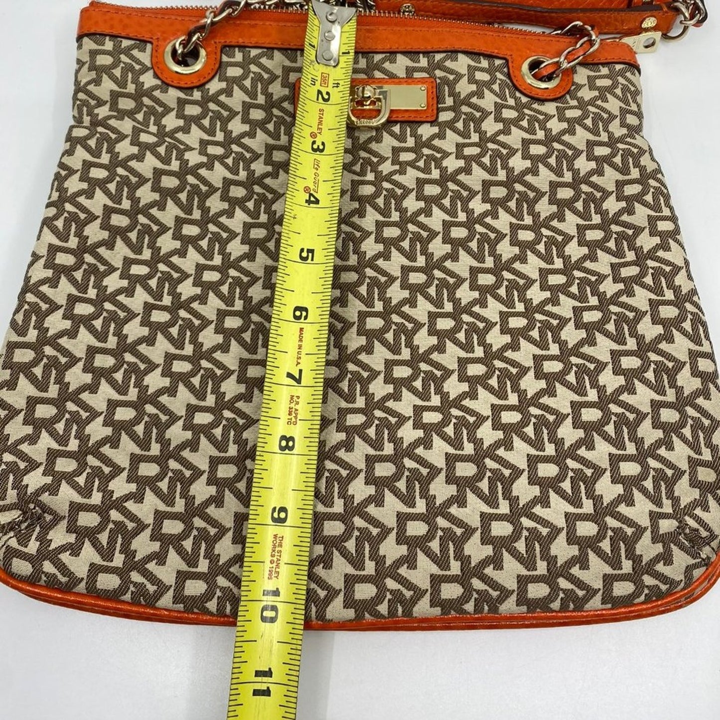 DKNY Tan Orange All Over Logo Fabric Shoulder Bag