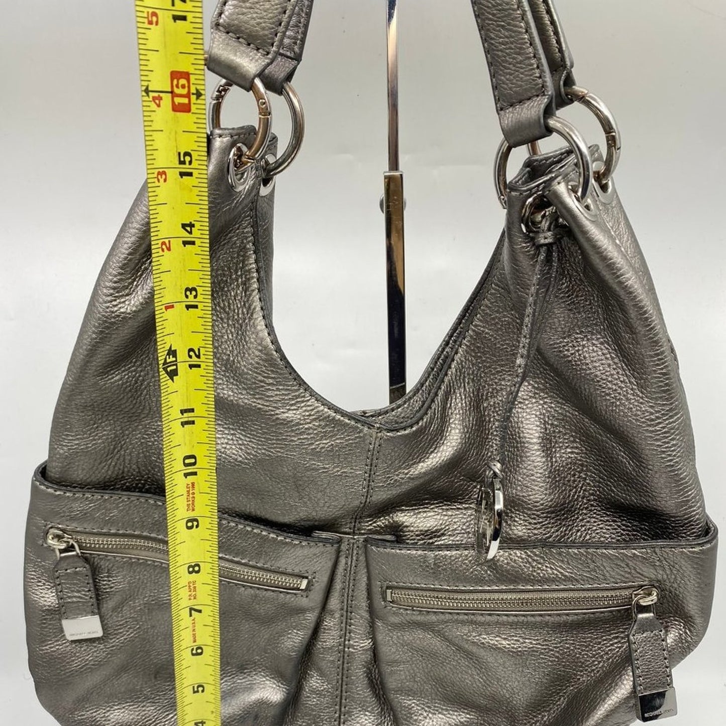Michael Kors XL Size Silver Leather Shoulder Bag