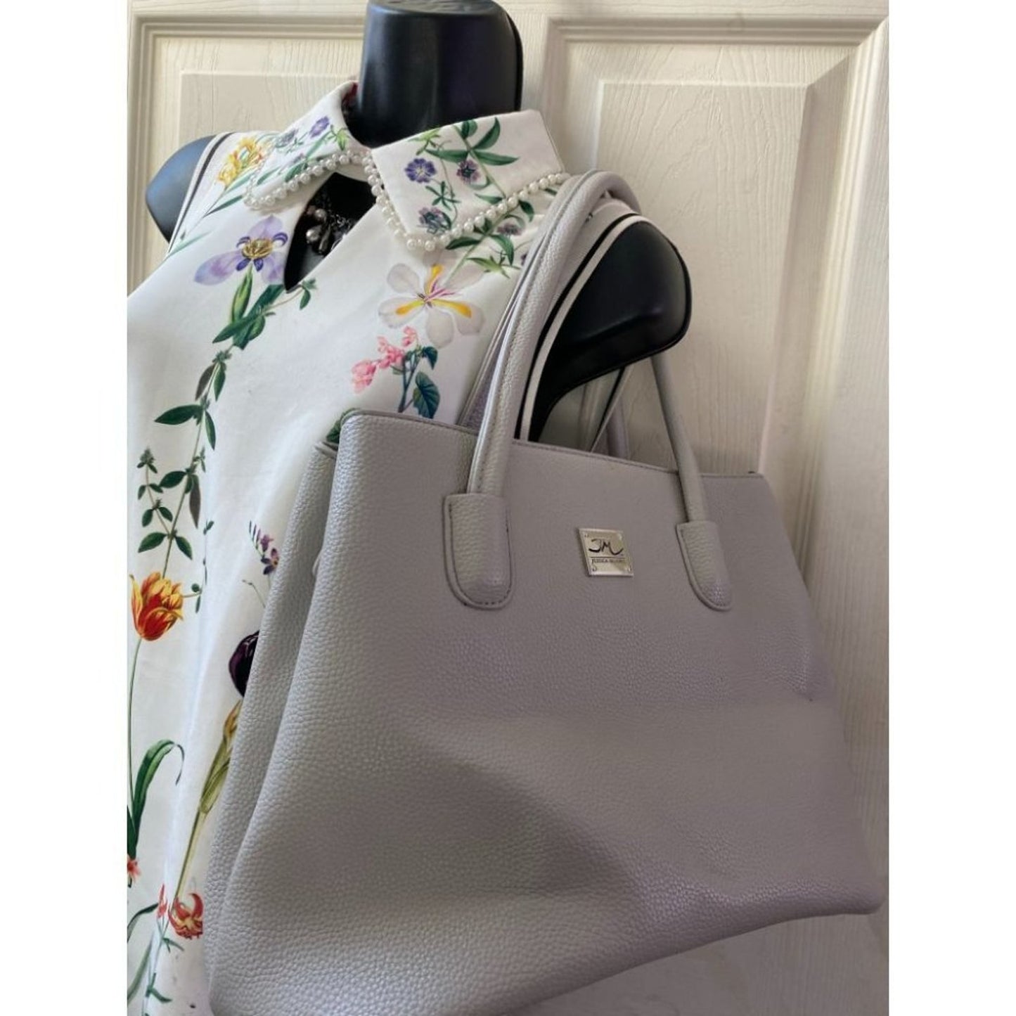 Jessica Moore Gray Faux Leather Shoulder Bag