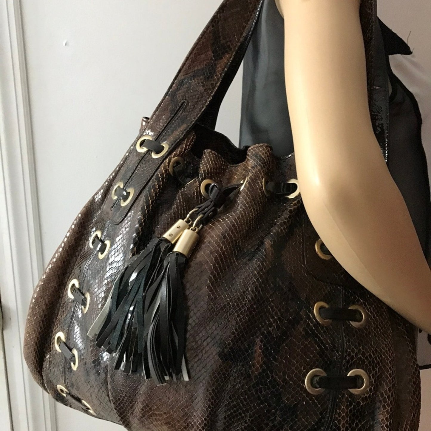 MICHAEL KORS Brown Python Leather Shoulder Bag