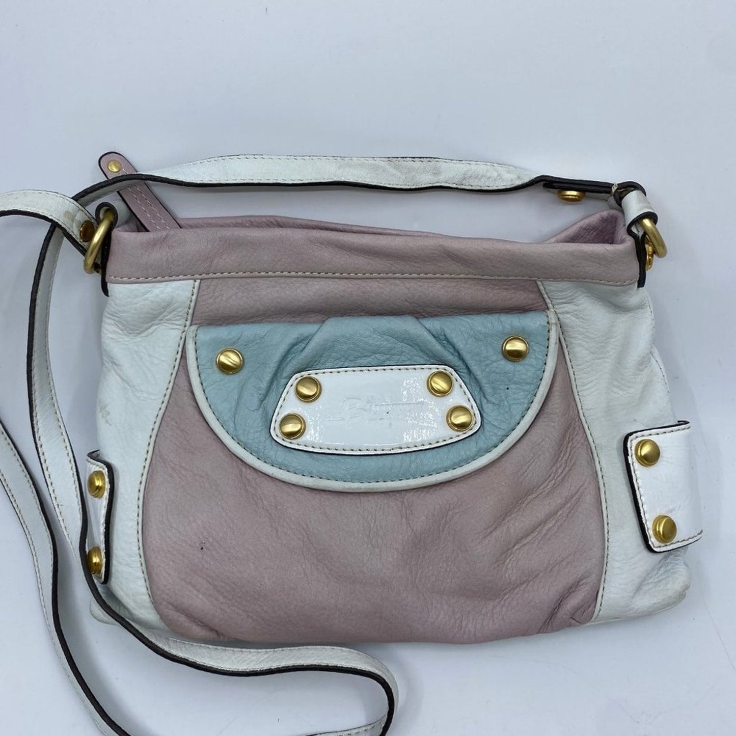 B. Makowsky Tan/ White Small Leather Crossbody