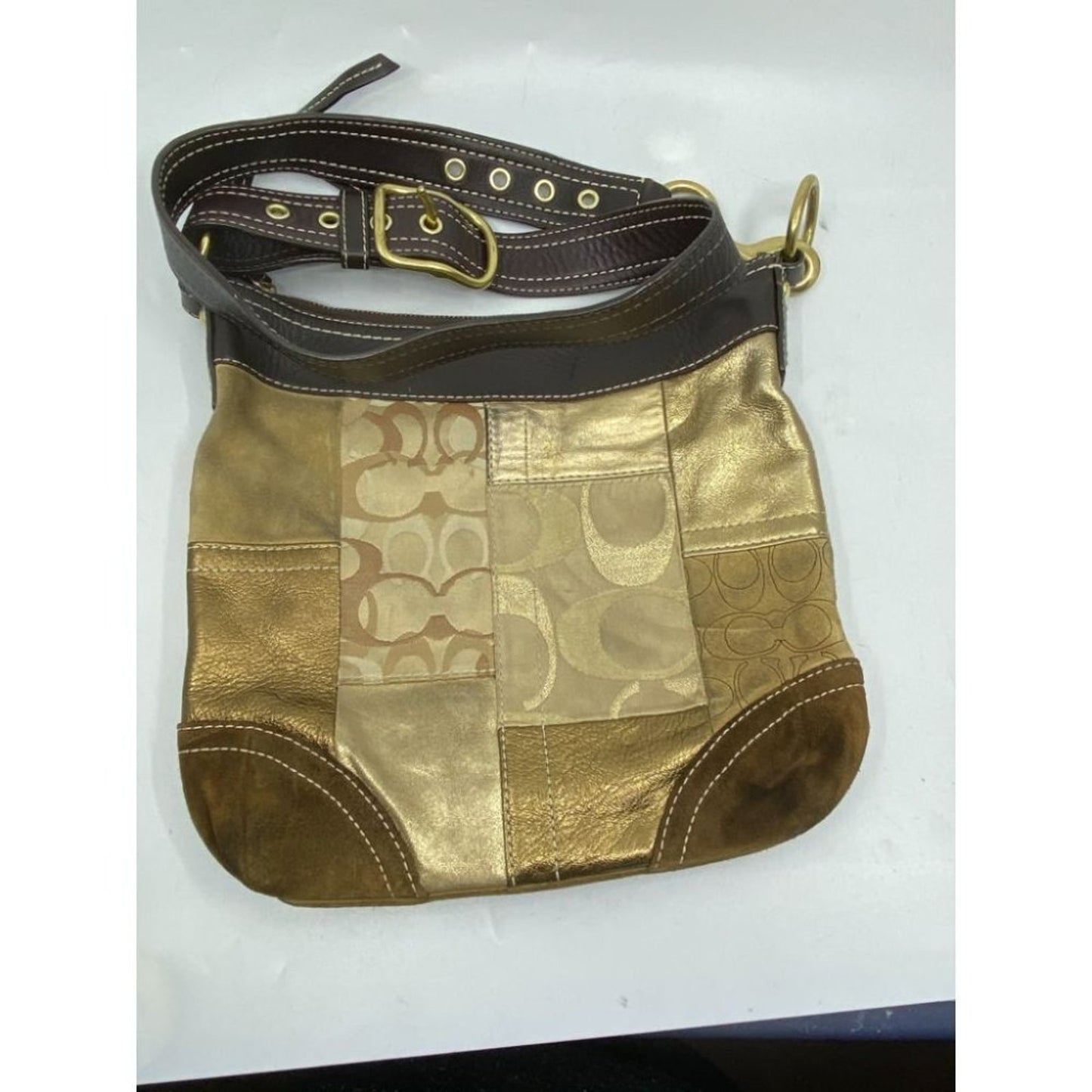 Coach Multi- Fabric Gold Black Patch Shoulder Bag