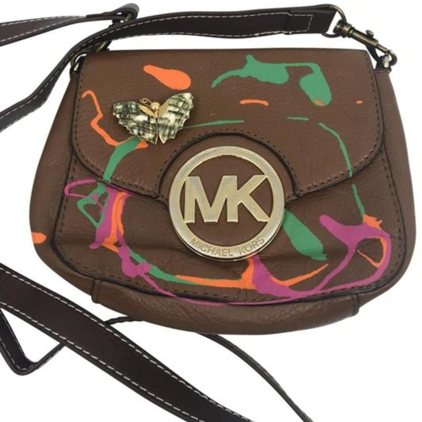 Michael Kors Customized Brown Leathe Crossbody Bag