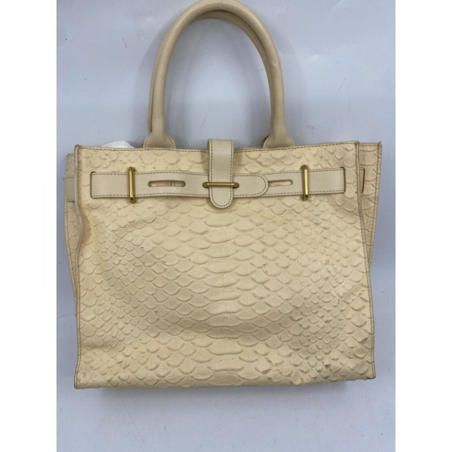 FURLA Croc Embossed Beige Leather Handbag