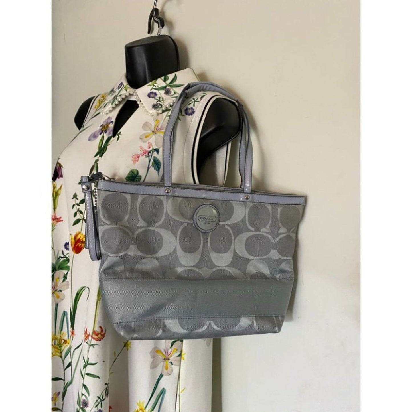 Coach Gray Jacquard Fabric Long Strap Tote Bag