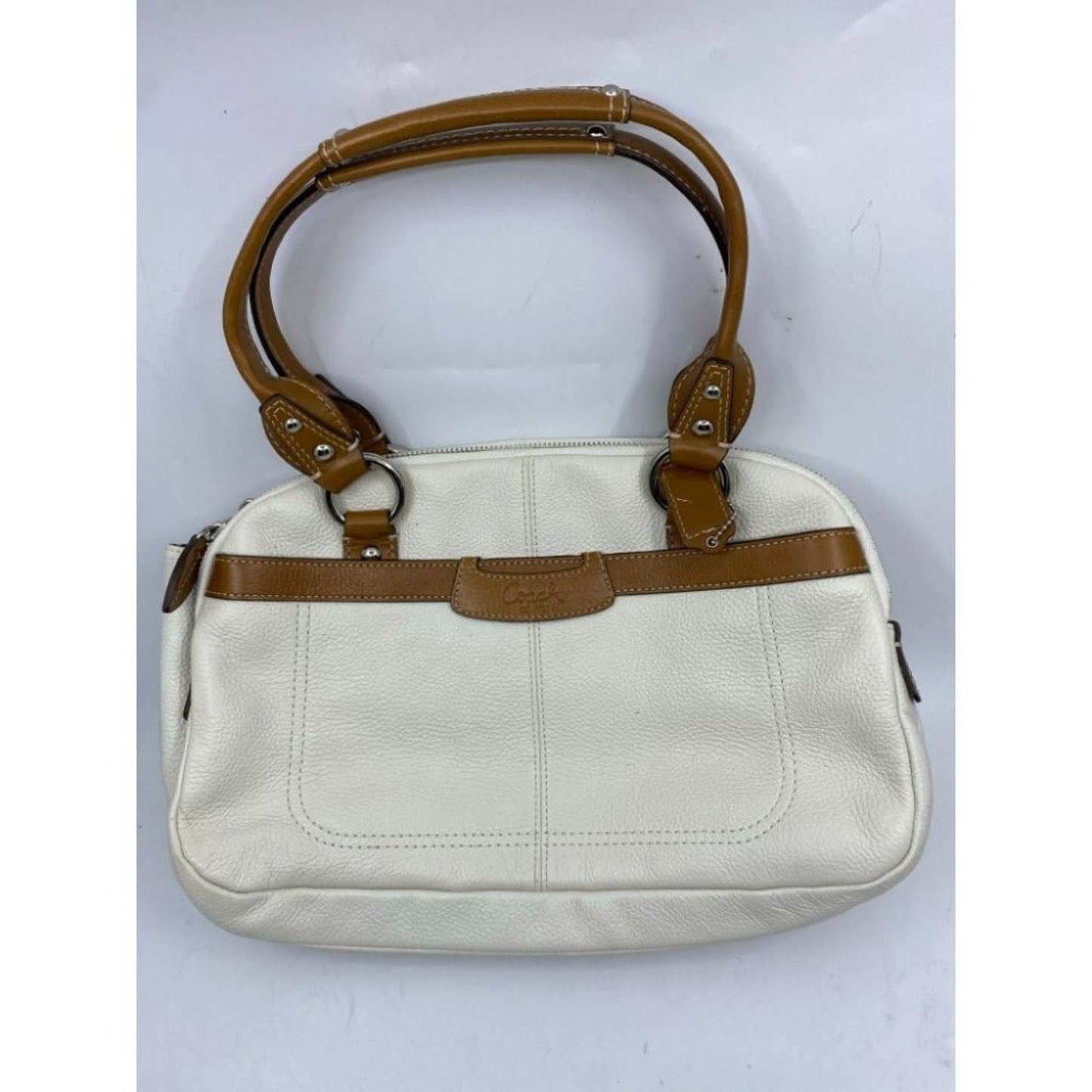 Coach Leather Medium Size White Brown Shoulder Bag
