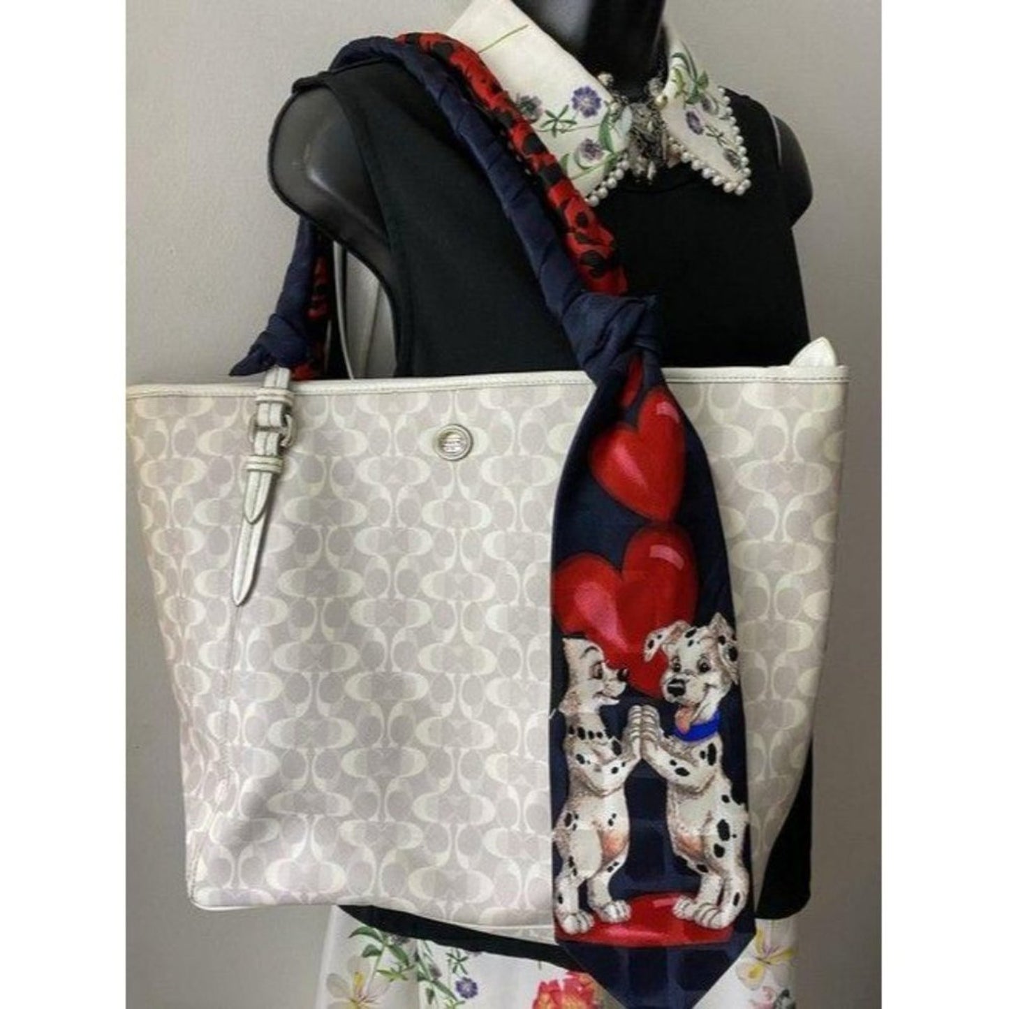 coach w customized w tie sash cream tan tote
