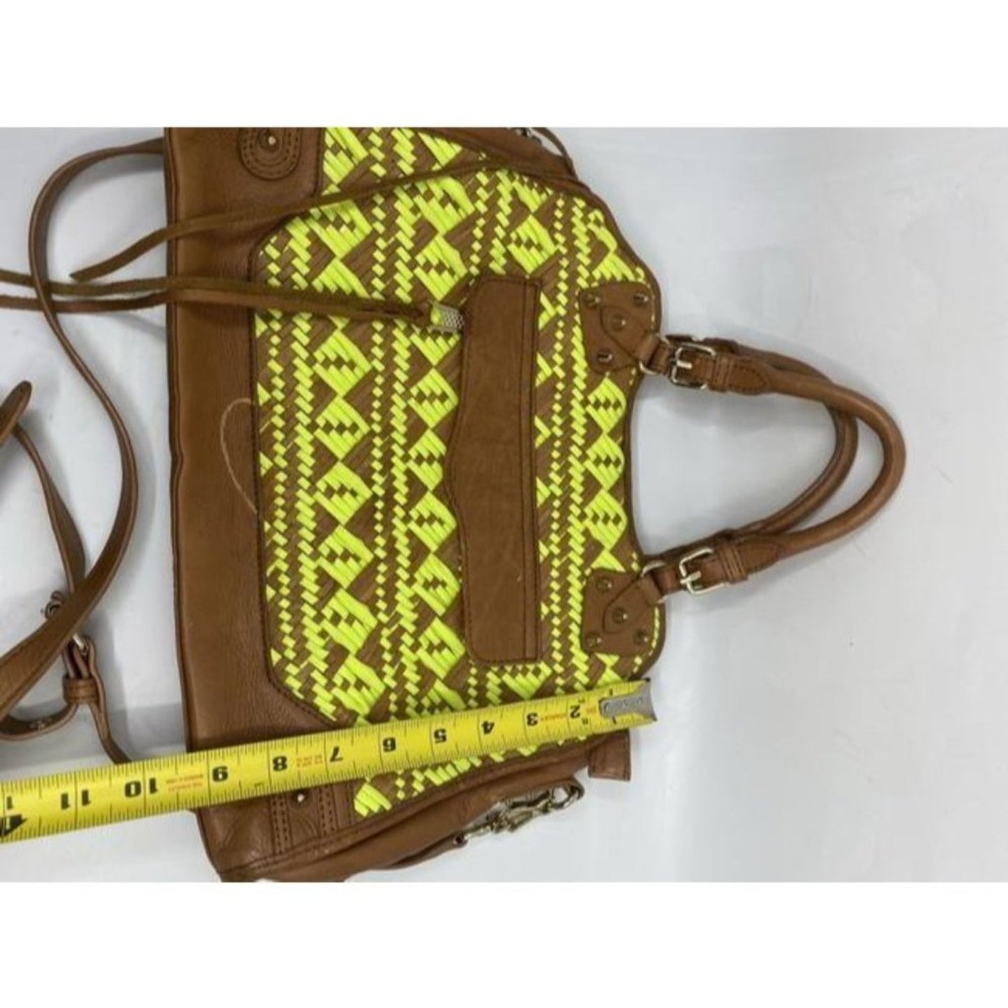 rebecca minkoff woven neon leather cross body bag