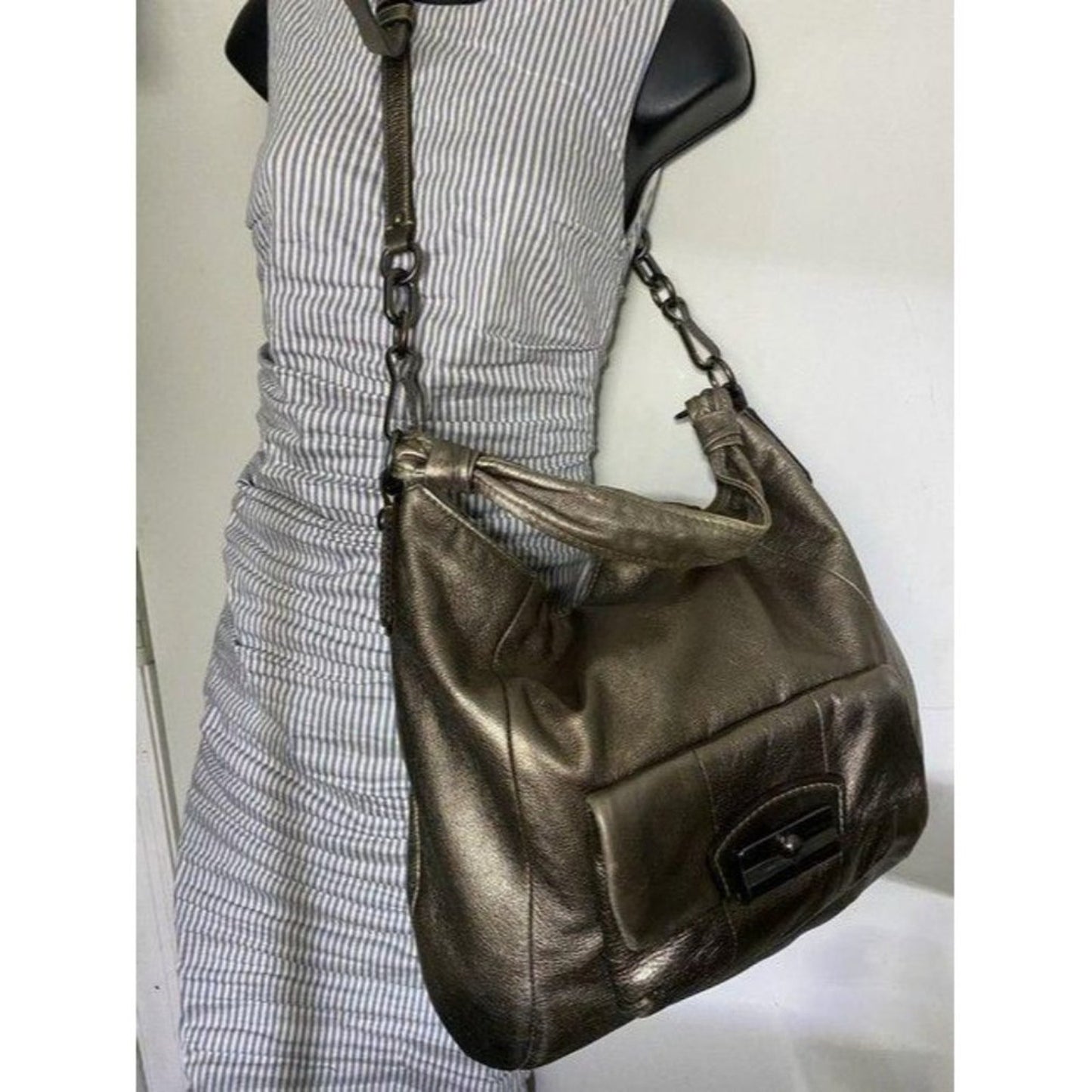 Coach xl shoulder gold leather cross body bag