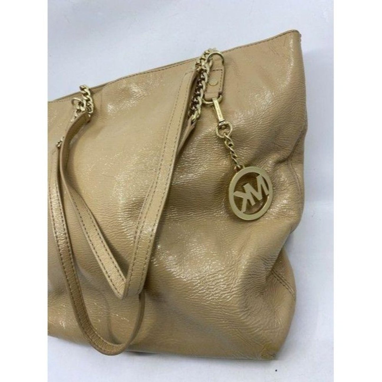 michael kors shopping tan patent leather tote