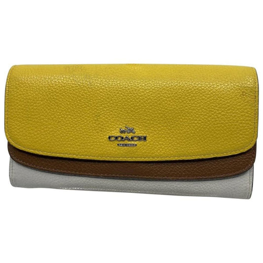 Coach Yellow White Grain Leather Wallet