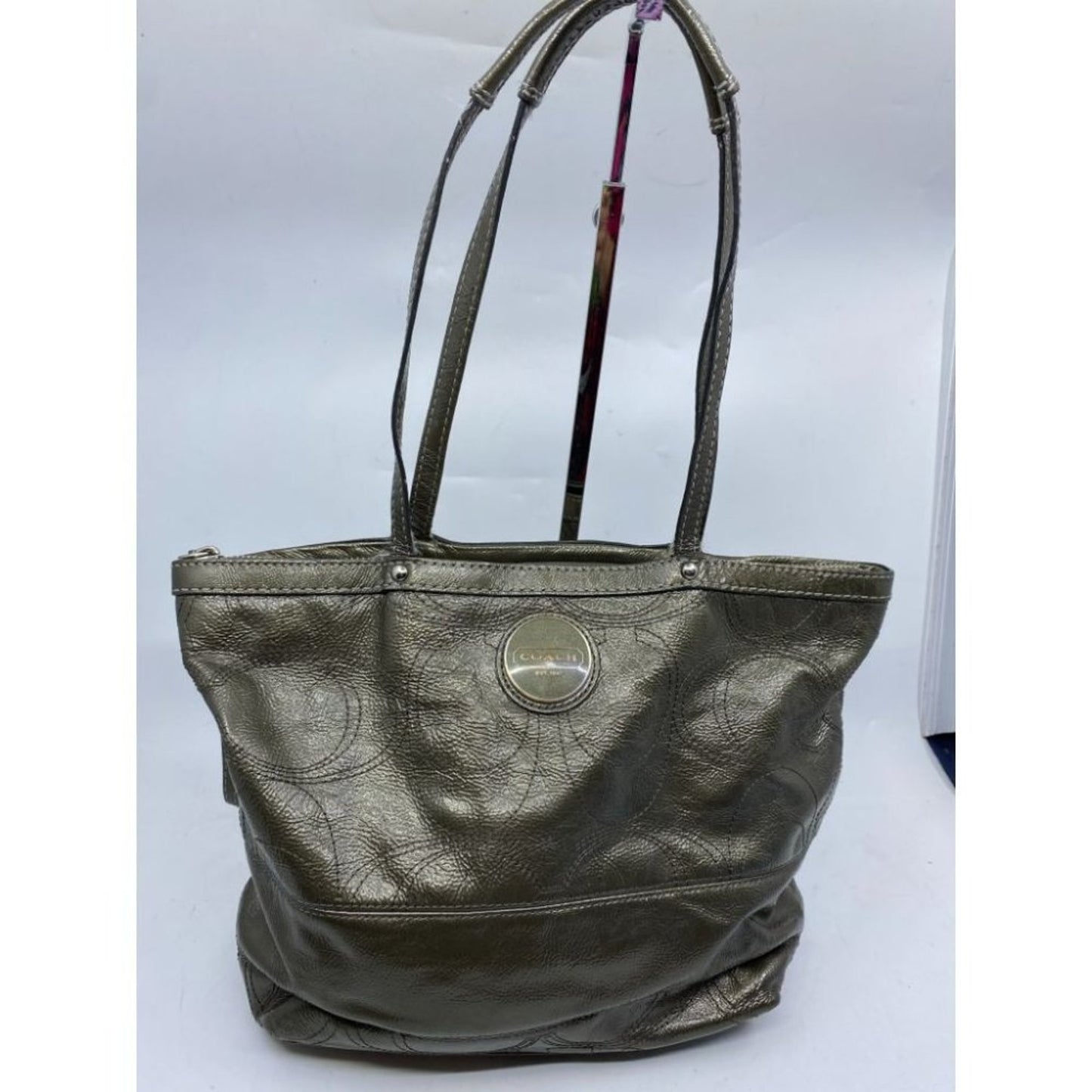 COACH LG Patent Leather Silver Gold Shoulder Bag