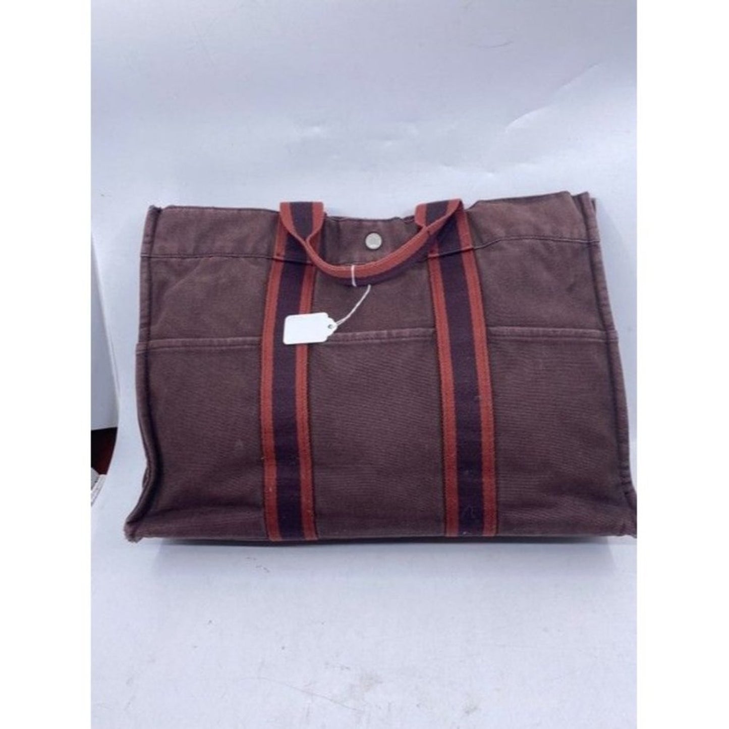 Hermes Toile Fourre Tout Mm Burgundy Fabric Tote