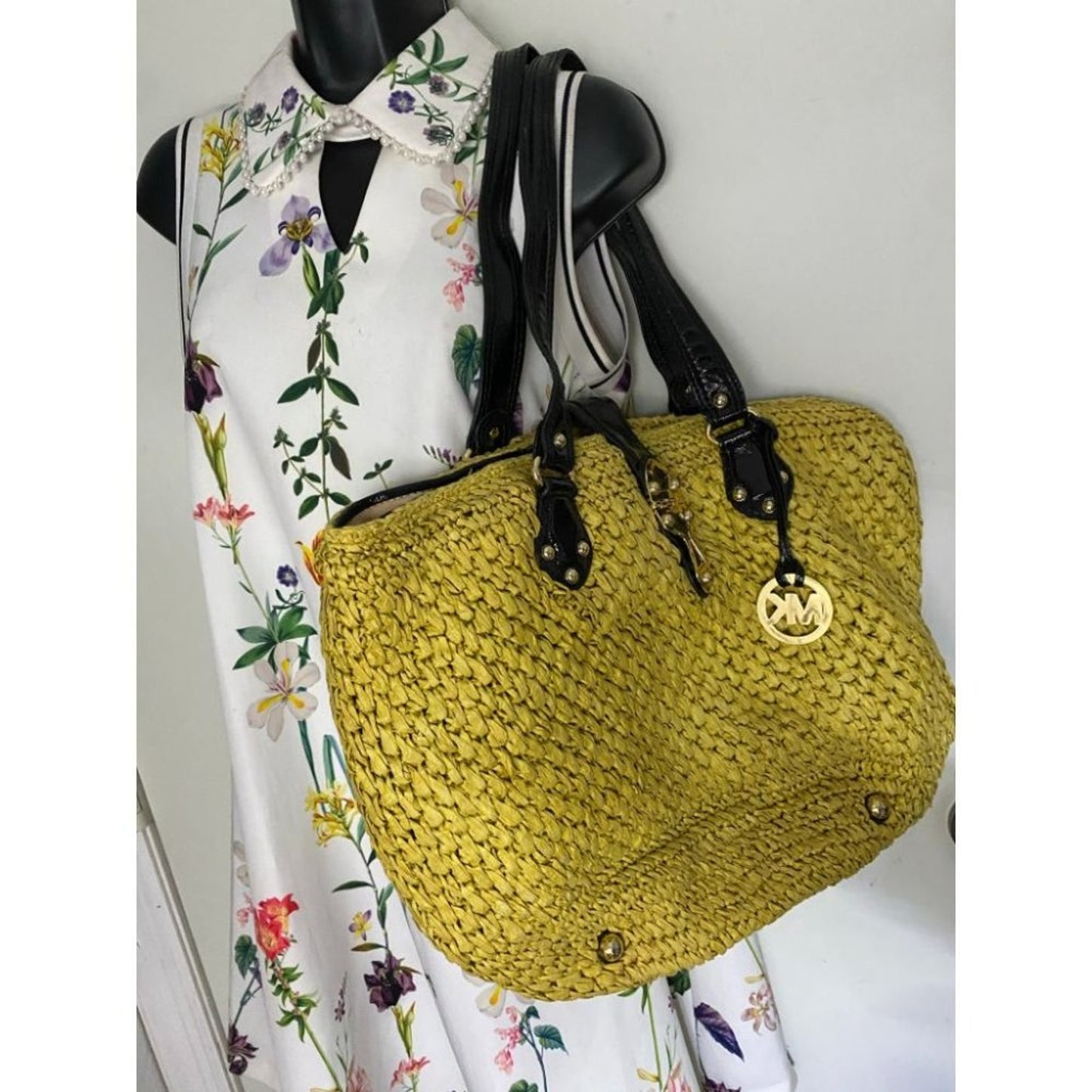 Michael Kors Women's Yellow Large Weave Straw Bag