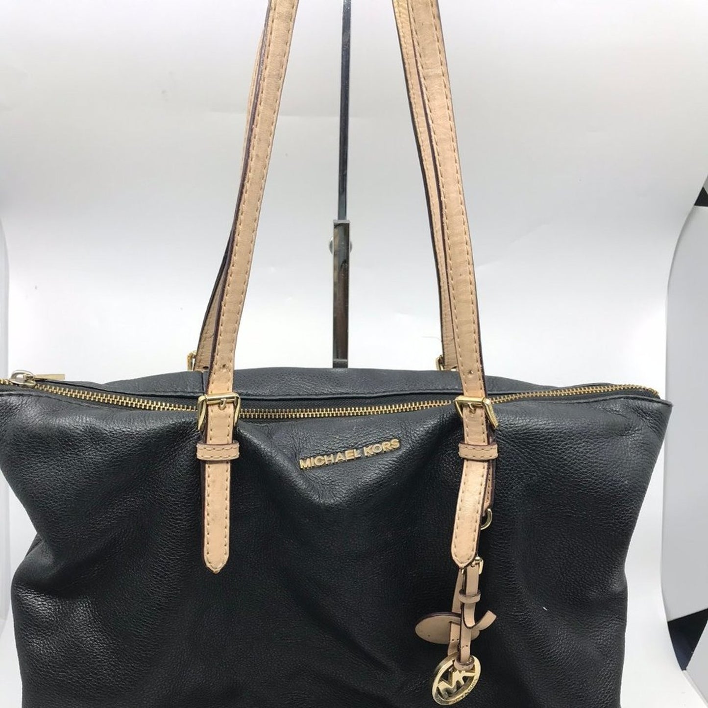 Michael Kors Black Cream Large Leather Tote Bag