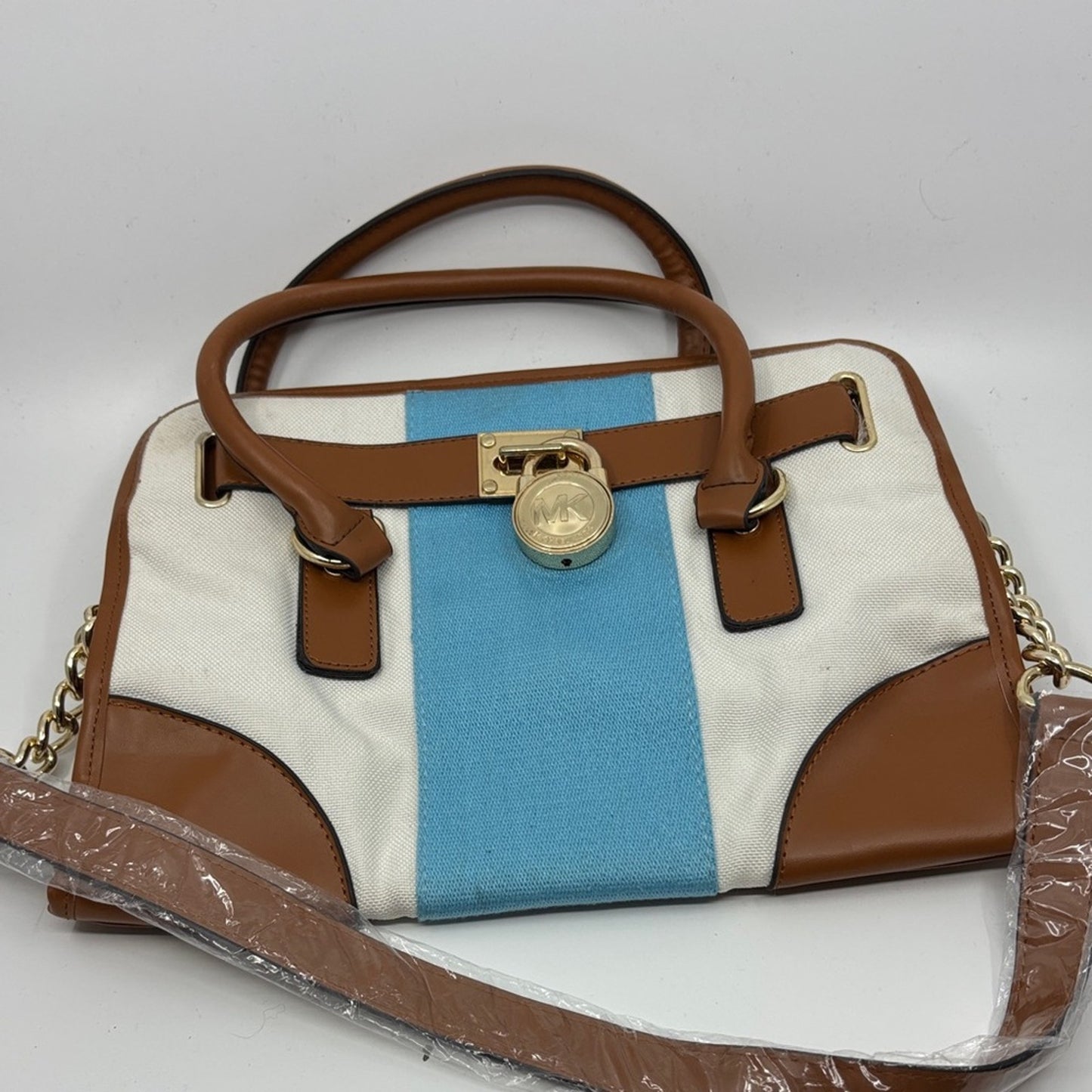 Michael Kors Blue and Brown Satchel