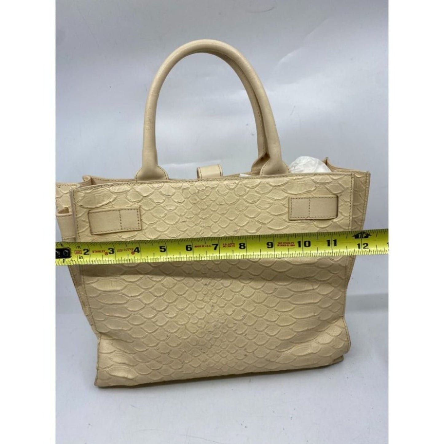 FURLA Croc Embossed Beige Leather Handbag