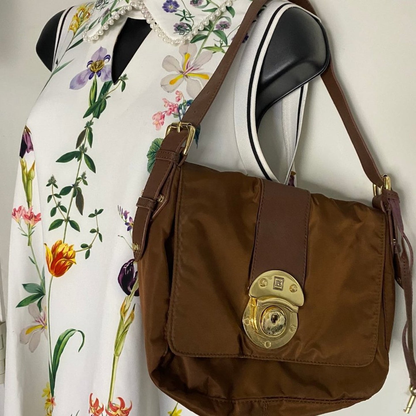 JPK Paris Brown Nylon Shoulder Bag