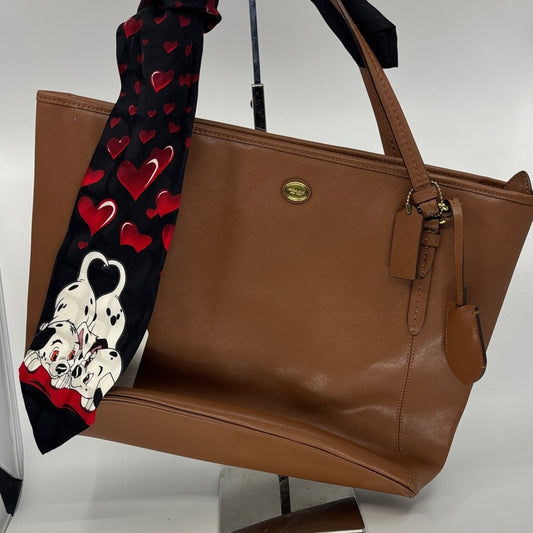 Coach Tan Leather Tote with Heart Scarf