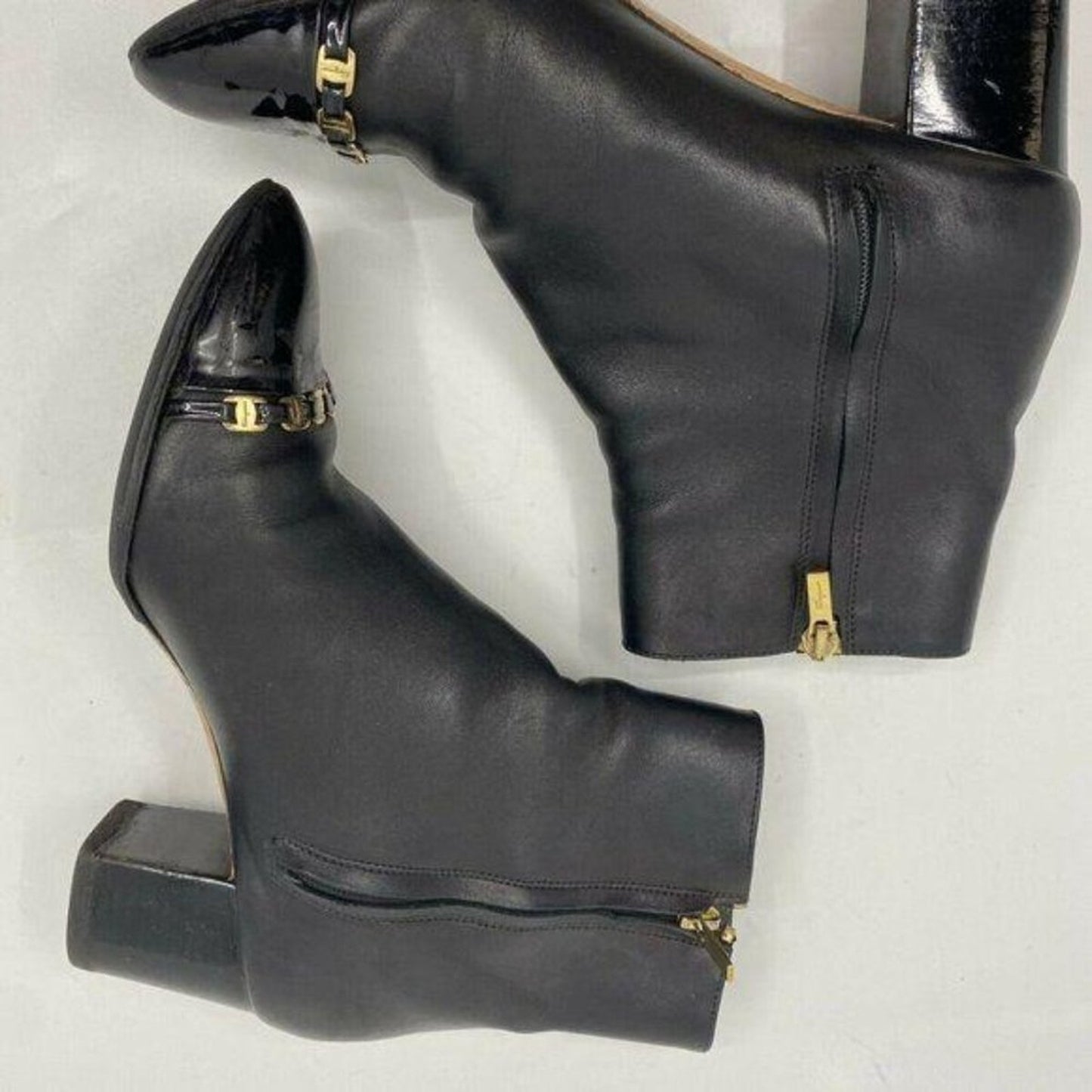 Msrp$730 SALVATORE FERRAGAMO Booties W/ Gold signa
