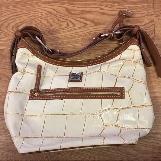 Dooney & Bourke Croc-Embossed Cream and Brown Shoulder Bag