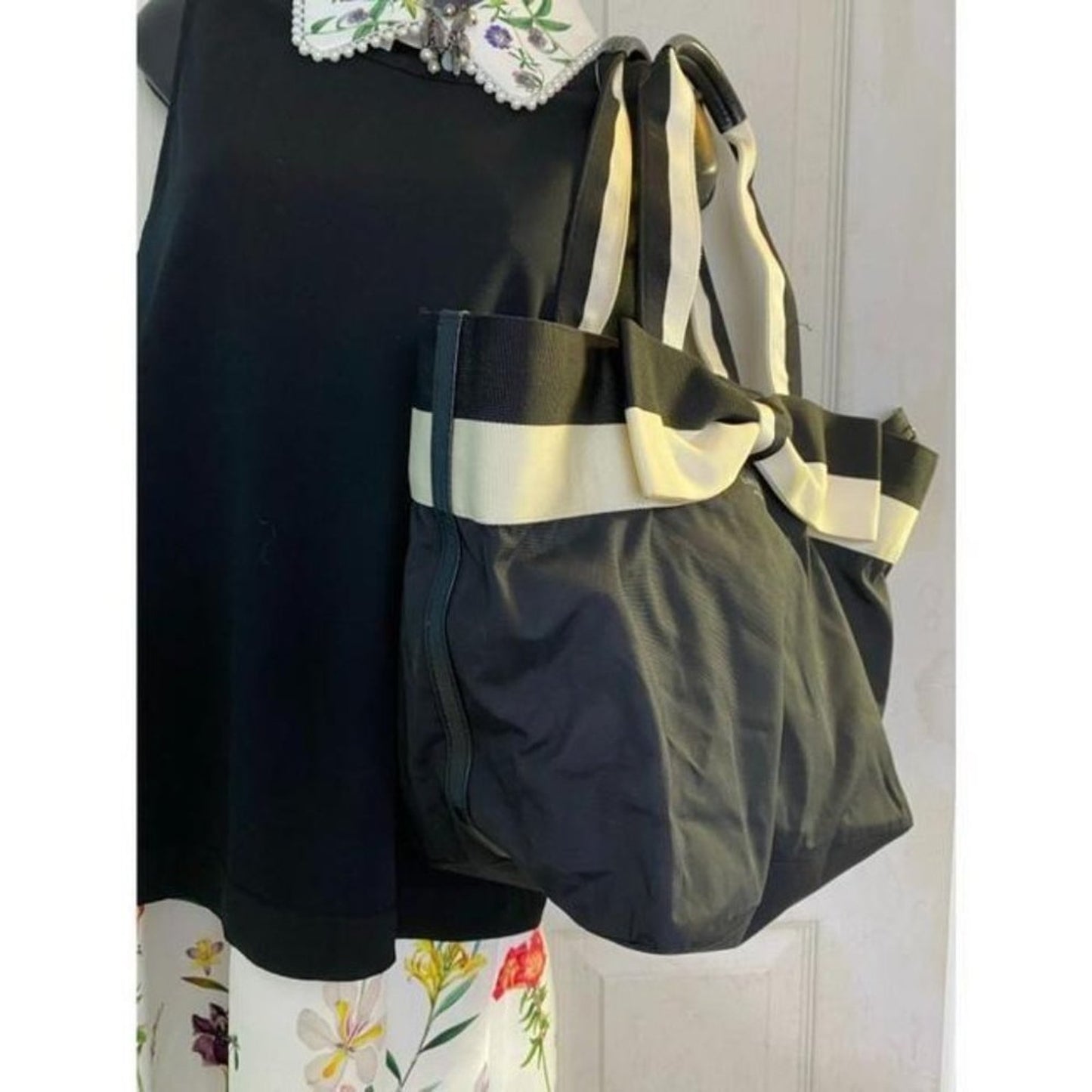 kate spade shopping large cream black nylon tote