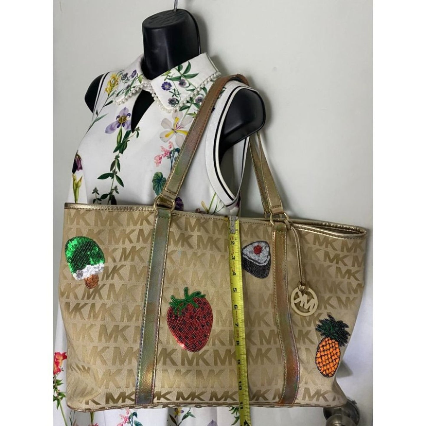 Michael Kors XL Jacquard Fabric Tan Tote Bag