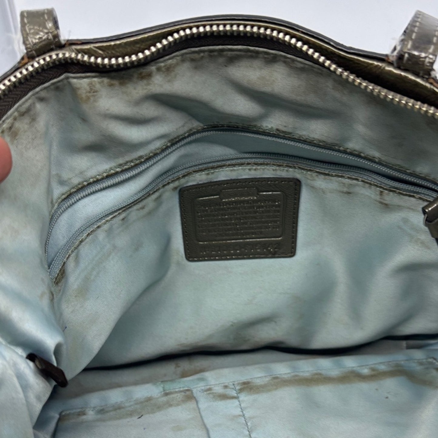 Coach Metallic Olive Leather Tote