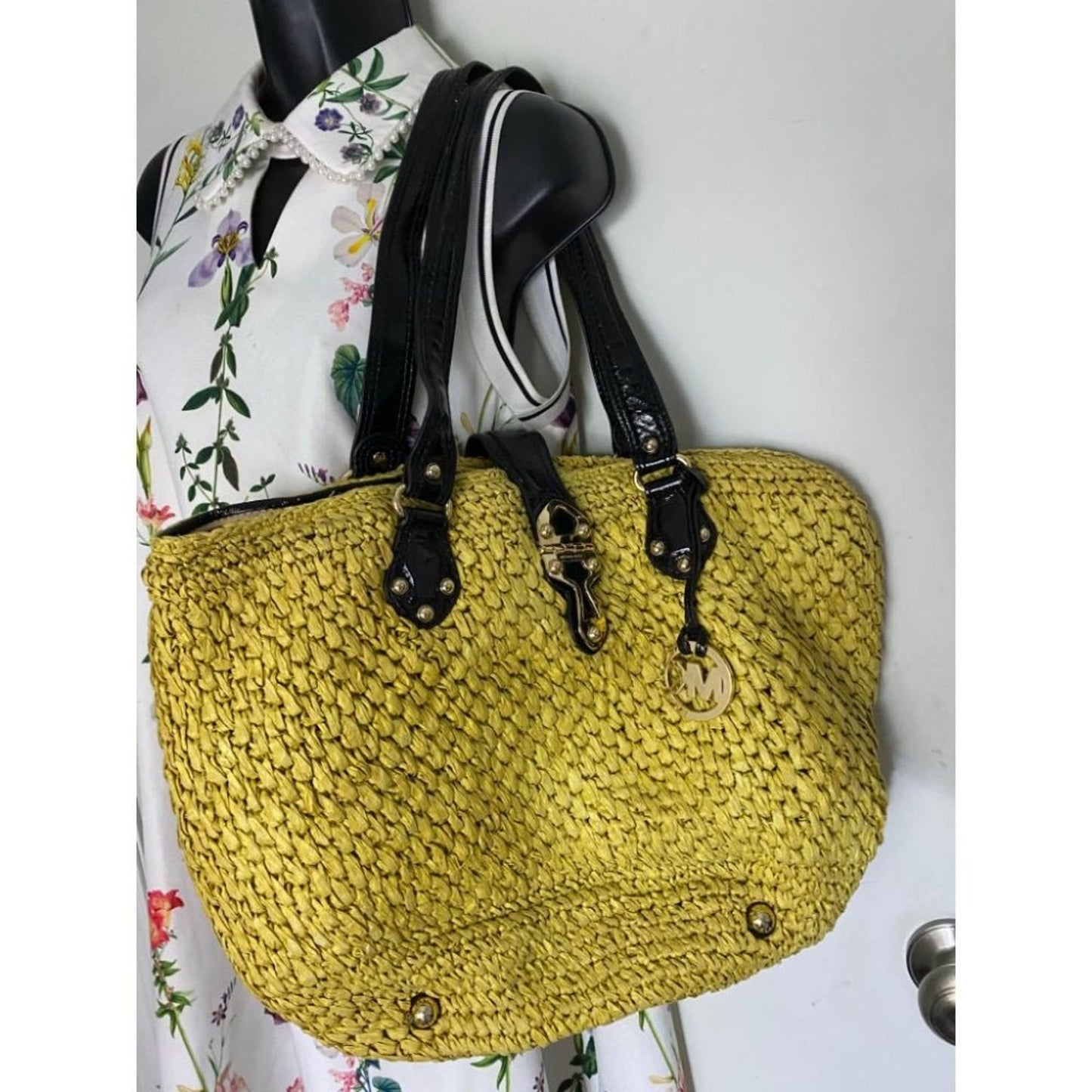 Michael Kors Women's Yellow Large Weave Straw Bag