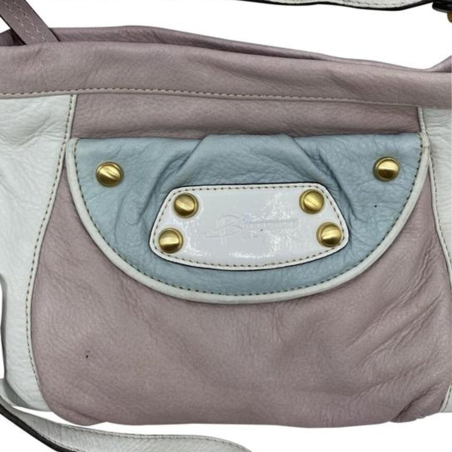 B. Makowsky Tan/ White Small Leather Crossbody