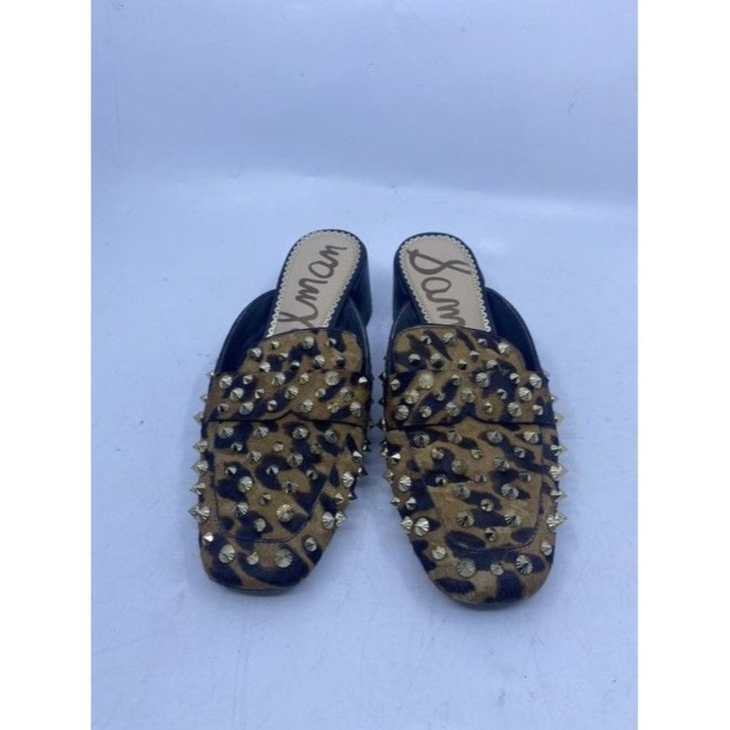 Sam Edelman Black And Brown Augustus Leopard Stud Mulesslides Size Us