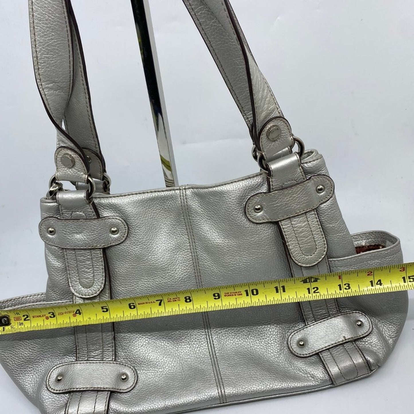Tignanello Silver Leather Shoulder Bag