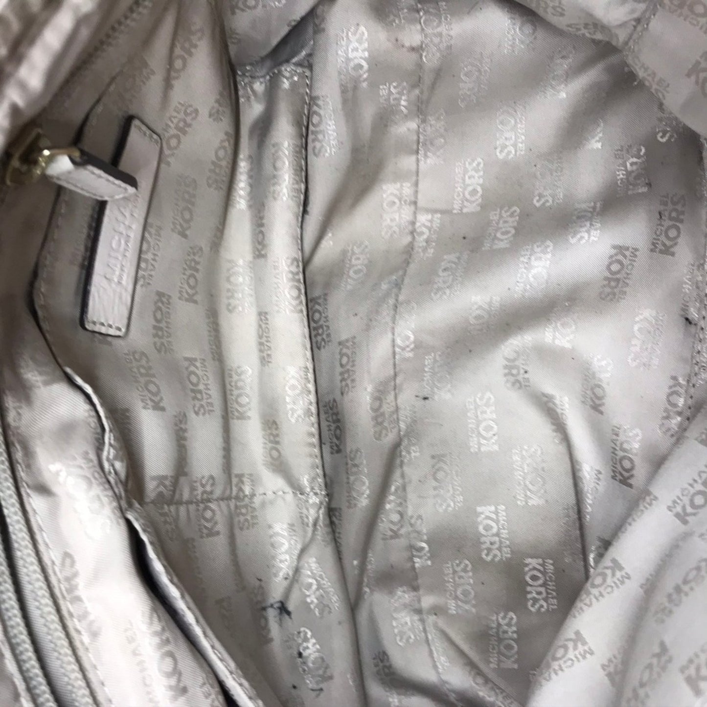 MICHAEL KORS White/Tan Jacquard Fabric Shoulder Ba
