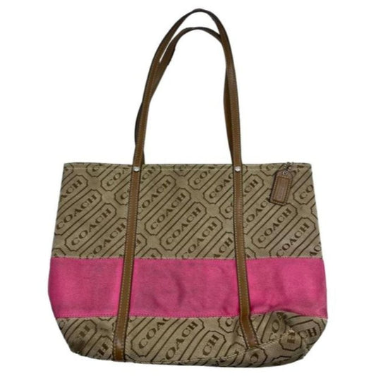 COACH Large Tan Brown Pink Tote Bag Msrp $350