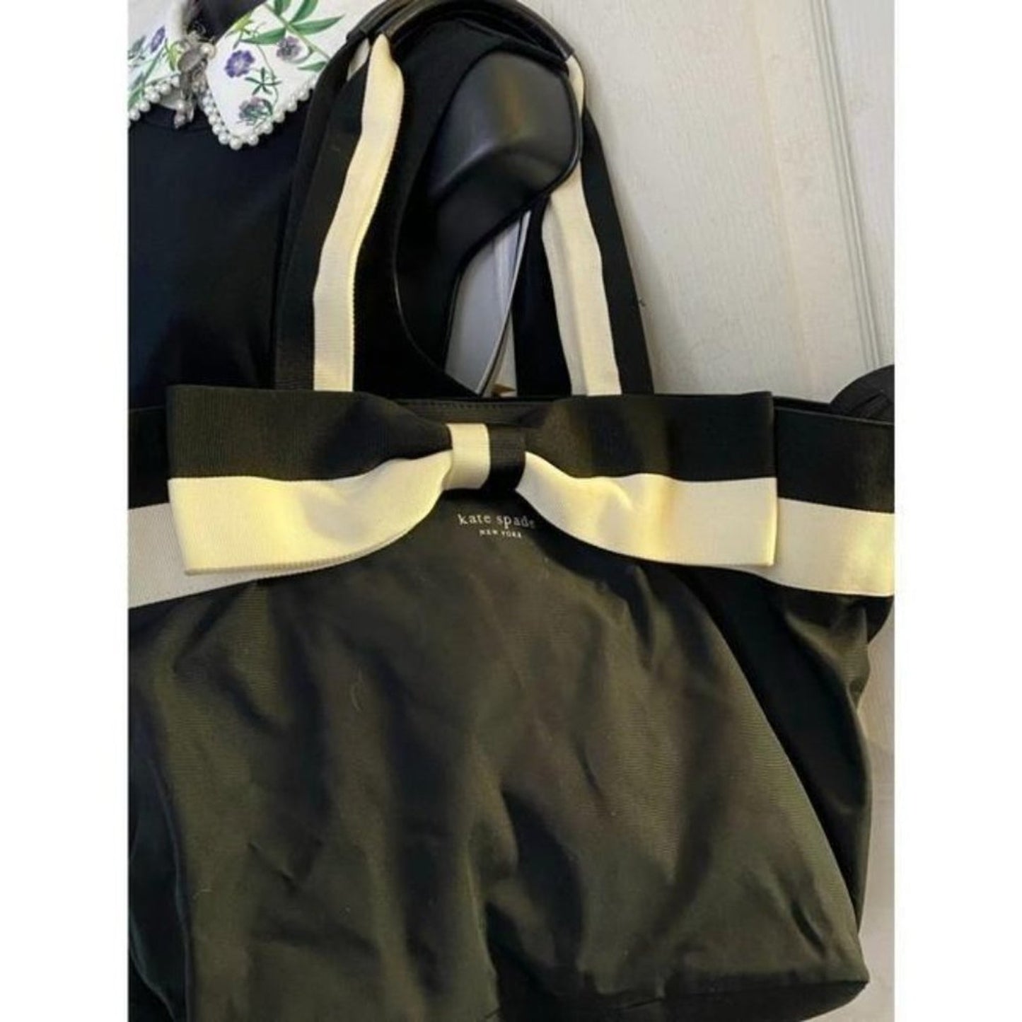 kate spade shopping large cream black nylon tote