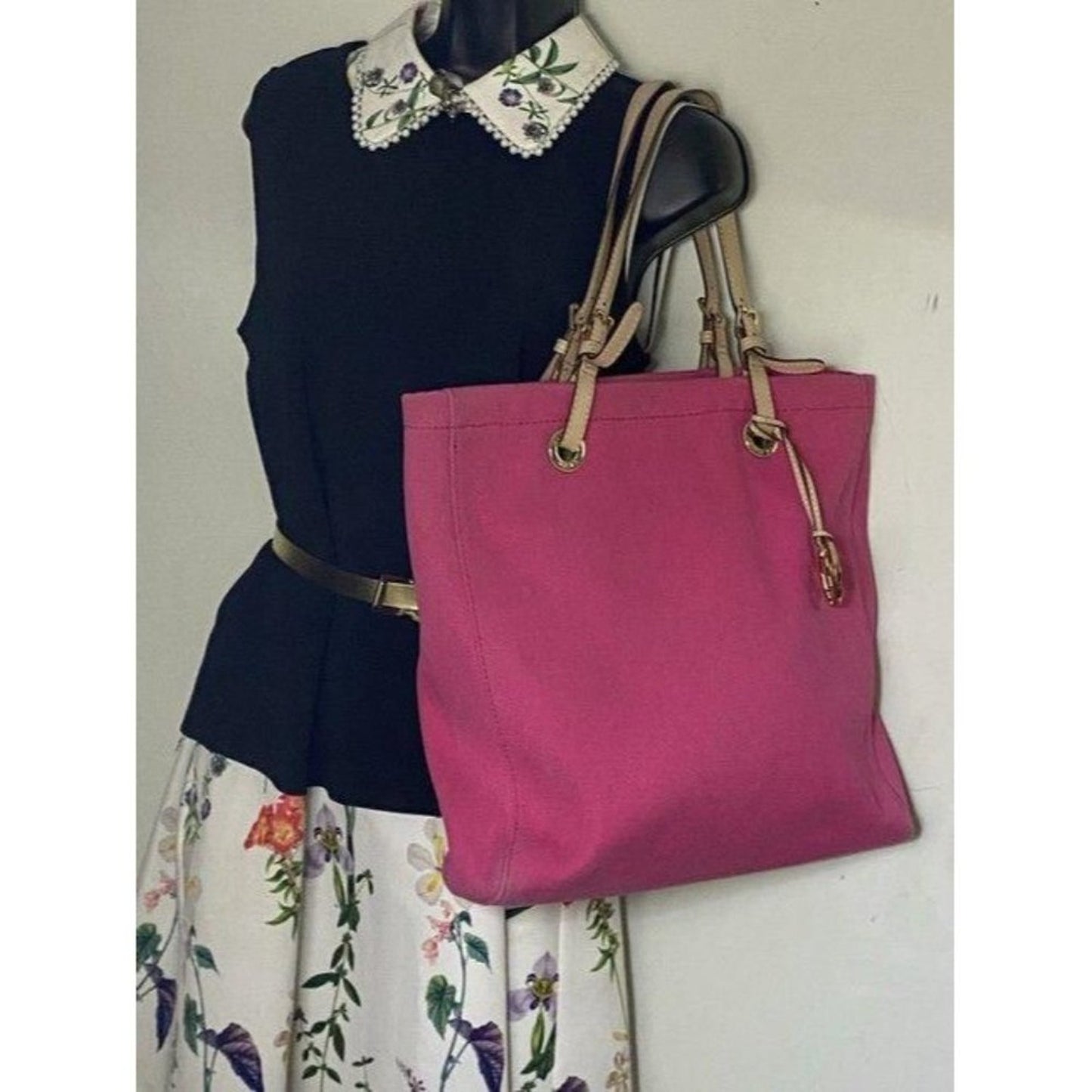 michael kors shopping xl fabric pink canvas tote