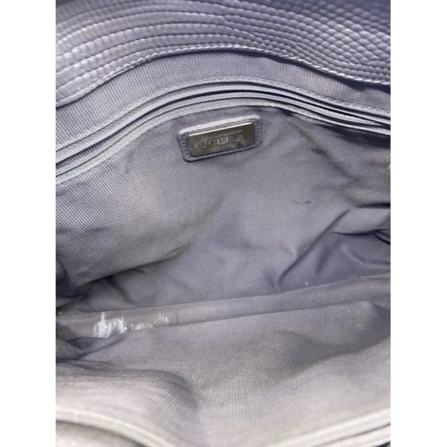Furla Unique Vintage Snake Print Metal Side Supports Gray Leather Tote