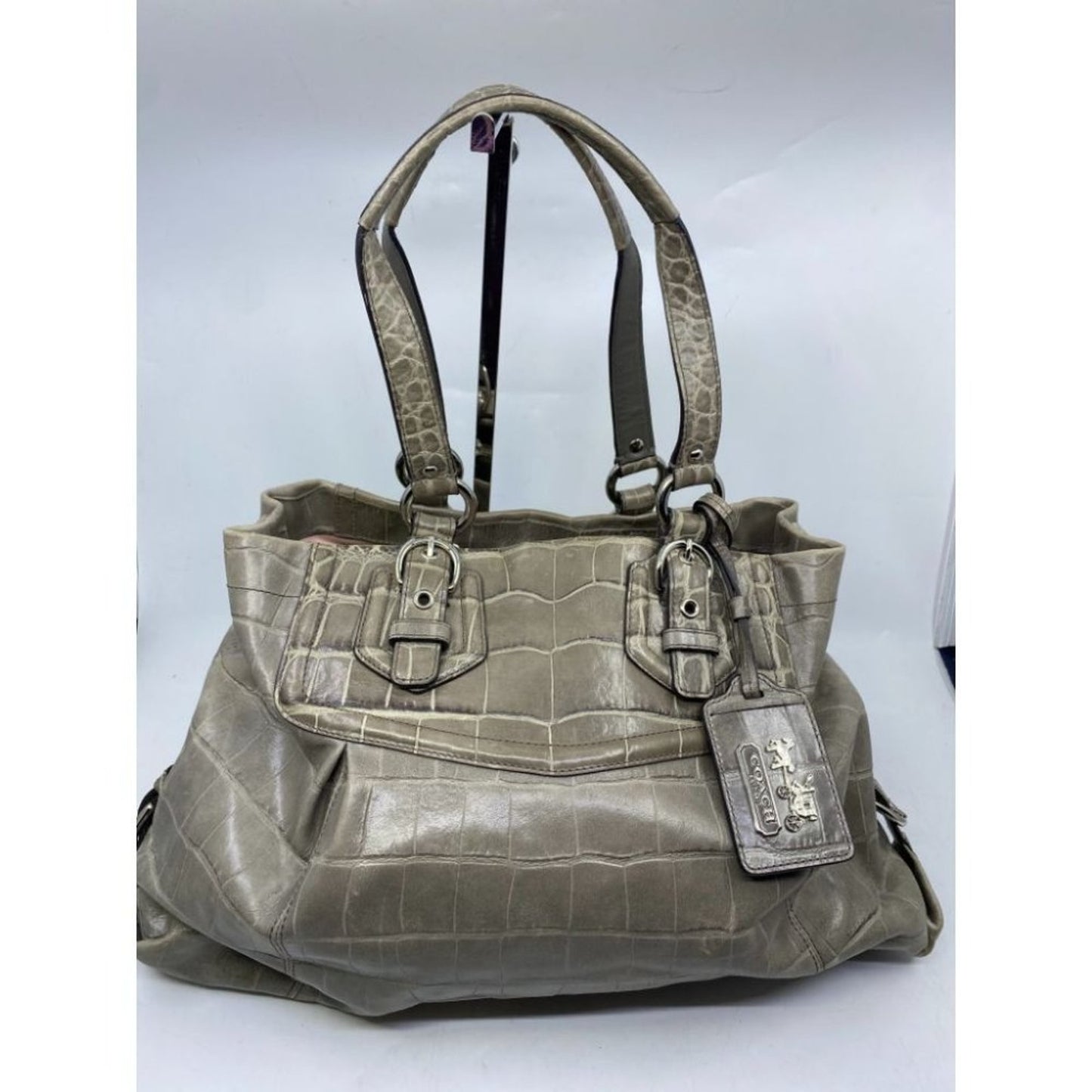 COACH Animal Embossed Leather Gray Shoulder Bag