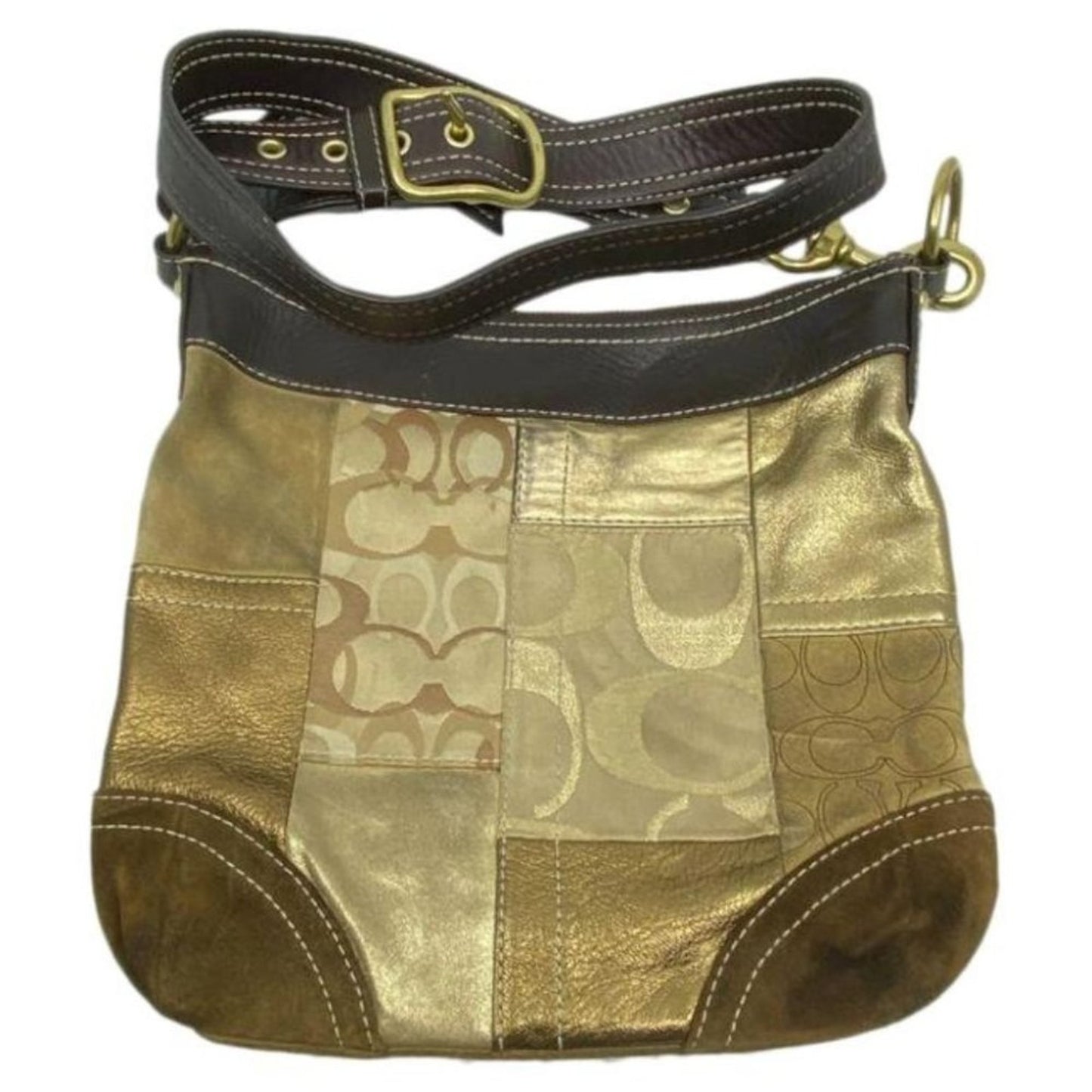 Coach Multi- Fabric Gold Black Patch Shoulder Bag