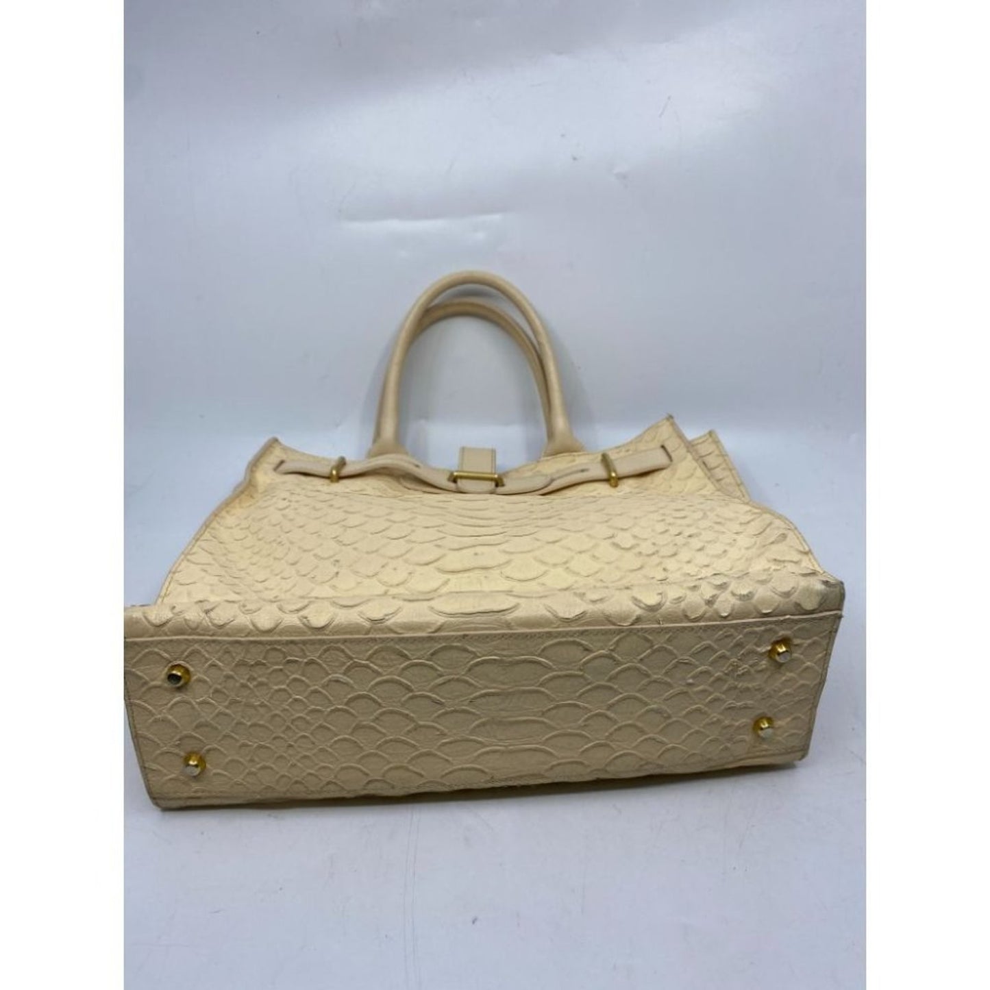 FURLA Croc Embossed Beige Leather Handbag