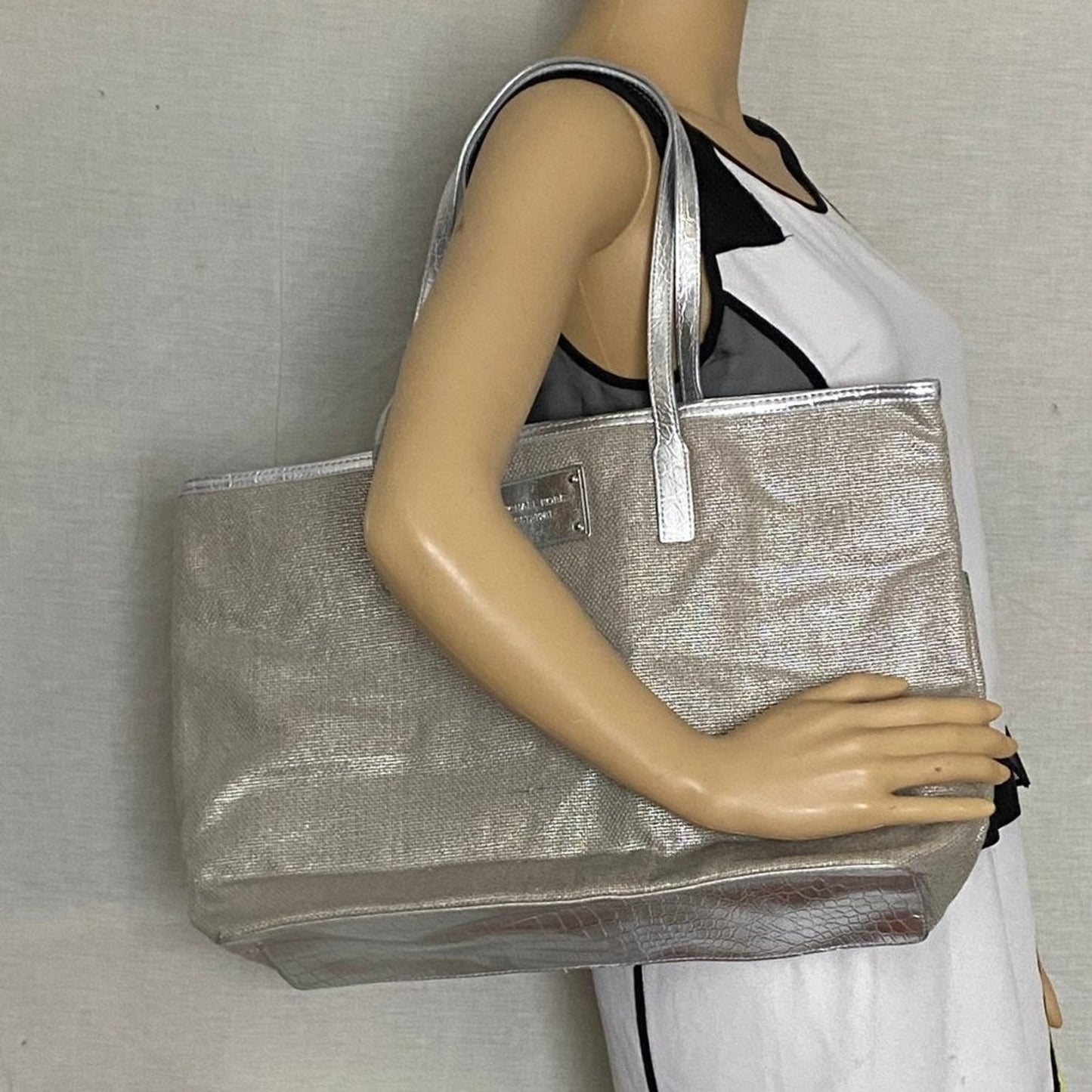 Michael Kors M Tan Interwoven Canvas Shoulder Bag