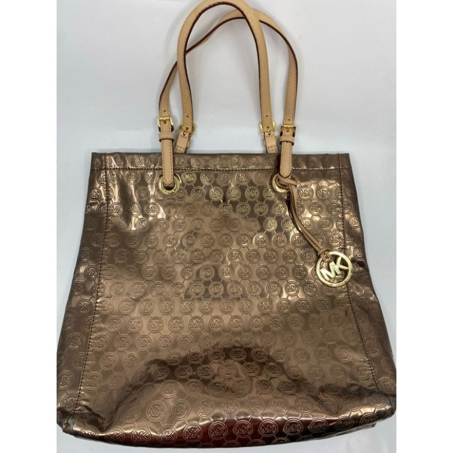 Michael Kors Brown Gold Patent Leather Tote Bag