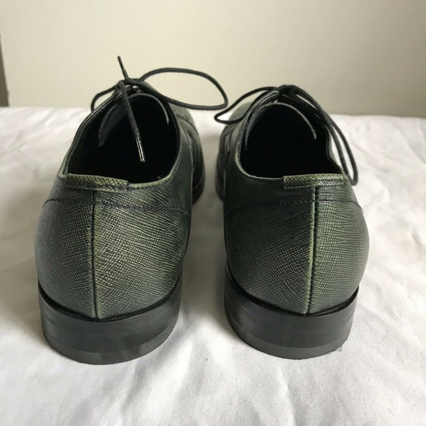 PRADA Olive Grained Leather Oxford Shoes Mens 6/ W