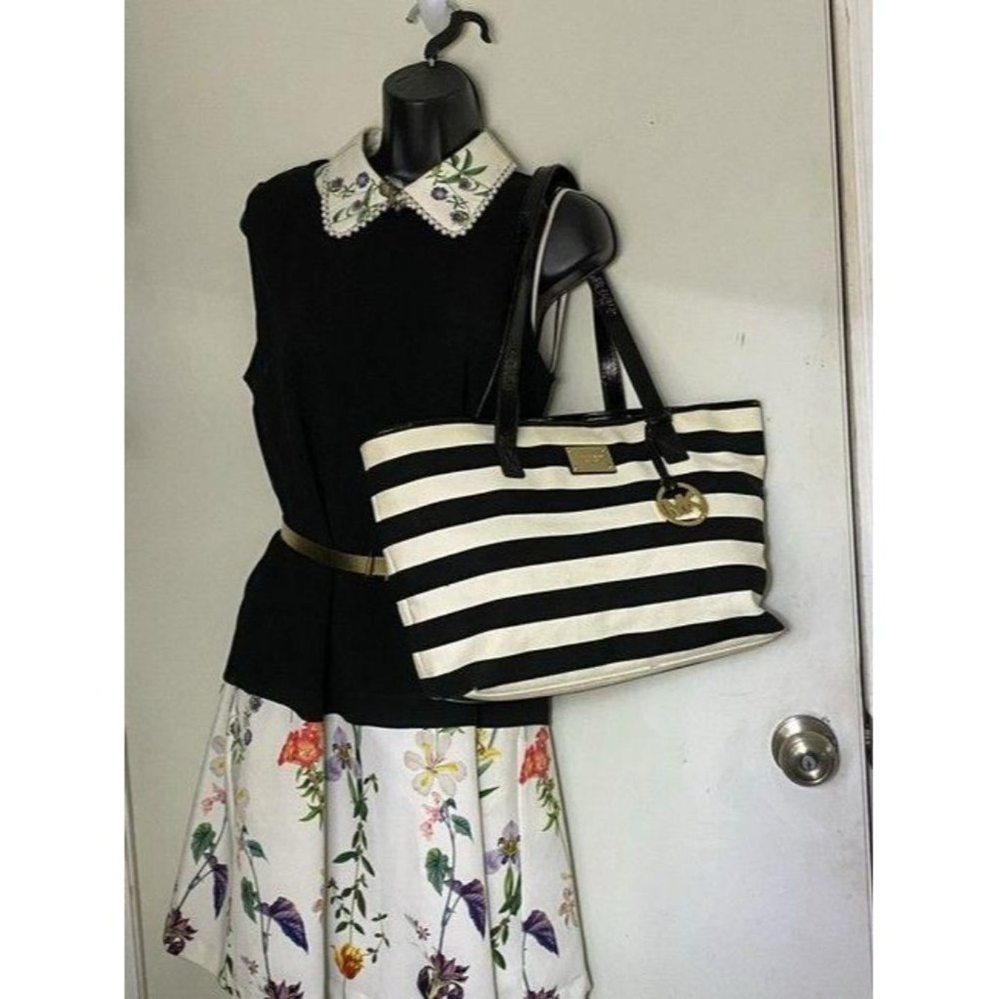 michael kors shopping nautical fabric black white
