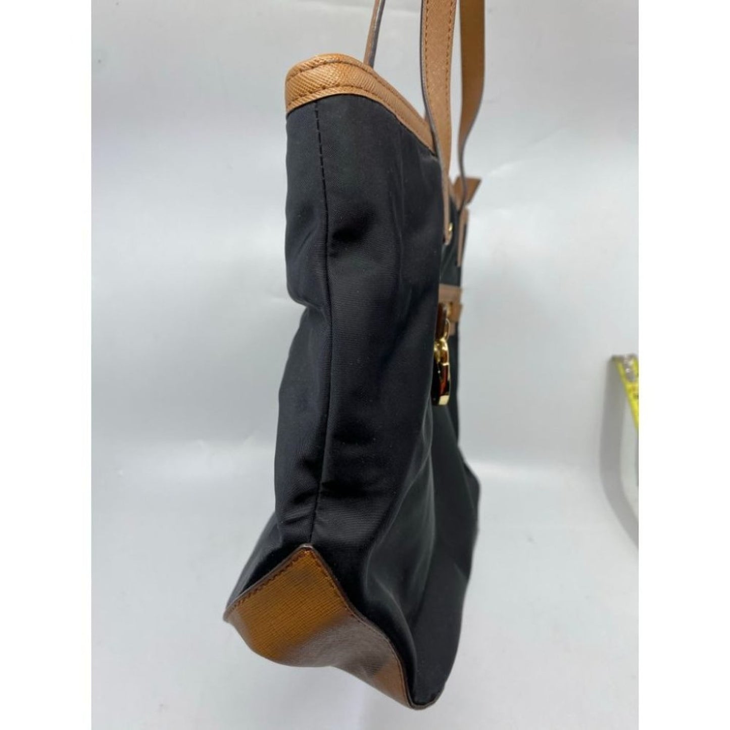 Michael Kors Nylon Black Tan Shoulder Tote Bag LG