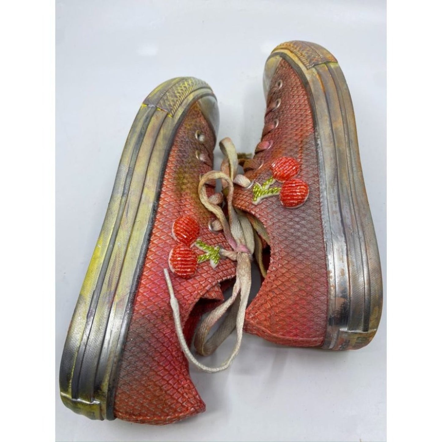 Converse Sneakers Customized Orange Silver Size 7