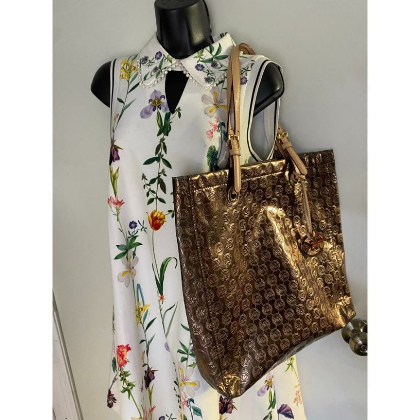 Michael Kors Brown Gold Patent Leather Tote Bag