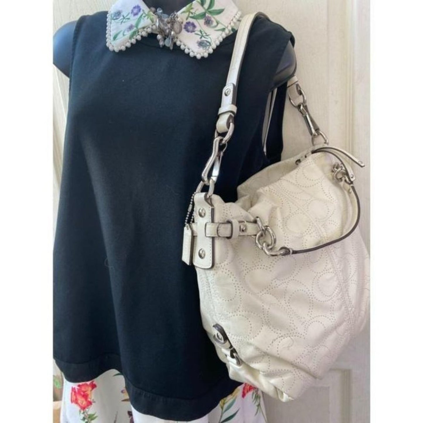 Coach Large White Leather Hobo Bag